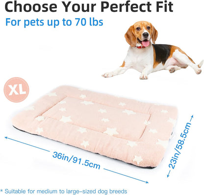 Mora Pets Dog Crate Pad Dog Kennel Bed Mat for Large Dogs Washable Cute Star Pet Bed for 36 inch Cage Ultra Soft Flat Puppy Cat Cushion for Cozy Sleeping Anti-Slip Pink 36 x 23
