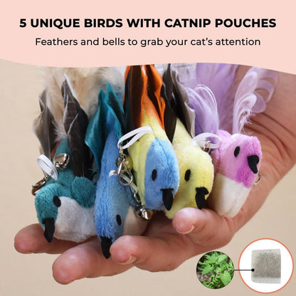 Interactive Catnip Bird Toy Set (5 Replacement Catnip Birds)