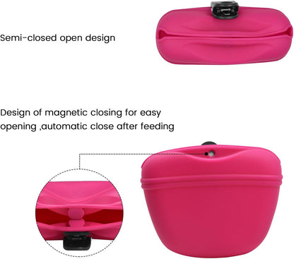 AUDWUD Silicone Dog Treat Pouch,Clip on Portable Training Container,Convenient Magnetic Buckle Closing and Waist Clip,No BPA