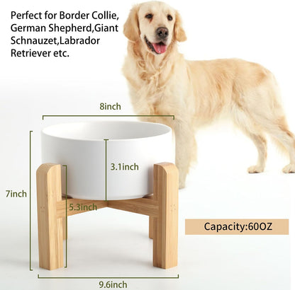 Petygooing White Elevated/Raised Ceramic Dog Bowl for Medium and Large Breeds, Dog Food Water Dish with Stand,Pet Feeding Bowl with Anti Slip Rubber Large Dogs(1800ml 7.6 Cups)