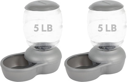 Petmate Replendish Feeder with Automatic Cat and Dog Feeder, 5 LB, Pearl Silver Grey, Made in USA (Pack of 2)