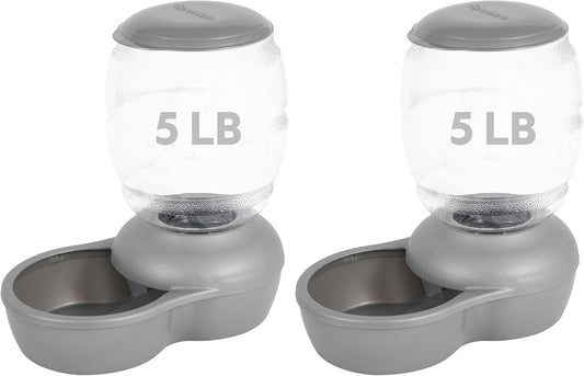 Petmate Replendish Feeder with Automatic Cat and Dog Feeder, 5 LB, Pearl Silver Grey, Made in USA (Pack of 2)
