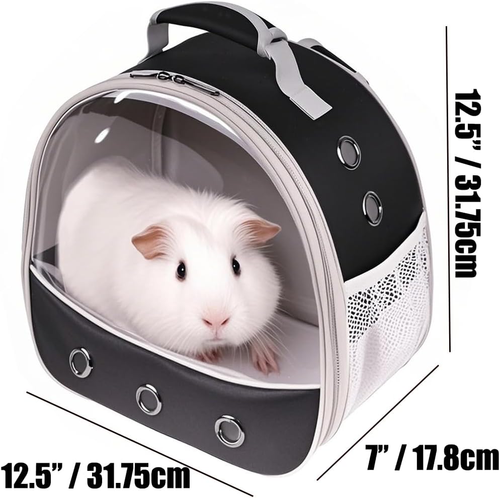Small Animal Pet Carrier Backpack for 2 Guinea Pig, Hedgehog Carrier Portable Travel Cage with 7 Ventilation Holes, Clear Front Window and Soft Double-Sided Support and Comfy Fit Mat