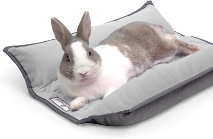 Paw Inspired Snuggle Bunny Bolster Bed for Rabbits, Cats, Dogs and Other Small Pets, Reversible Fleece Flop Bedding with Padded Sides (Gray/Light Gray)