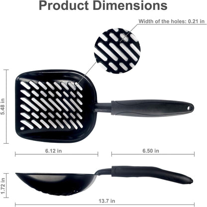 Metal Cat Litter Scoop with a Deep Shovel Design | Solid Aluminum & Non-Stick Coating | Durable Rubber Coated Handle for Easy Scooping | Perfect Size Sifting Slots for Any Type of Kitty Litter