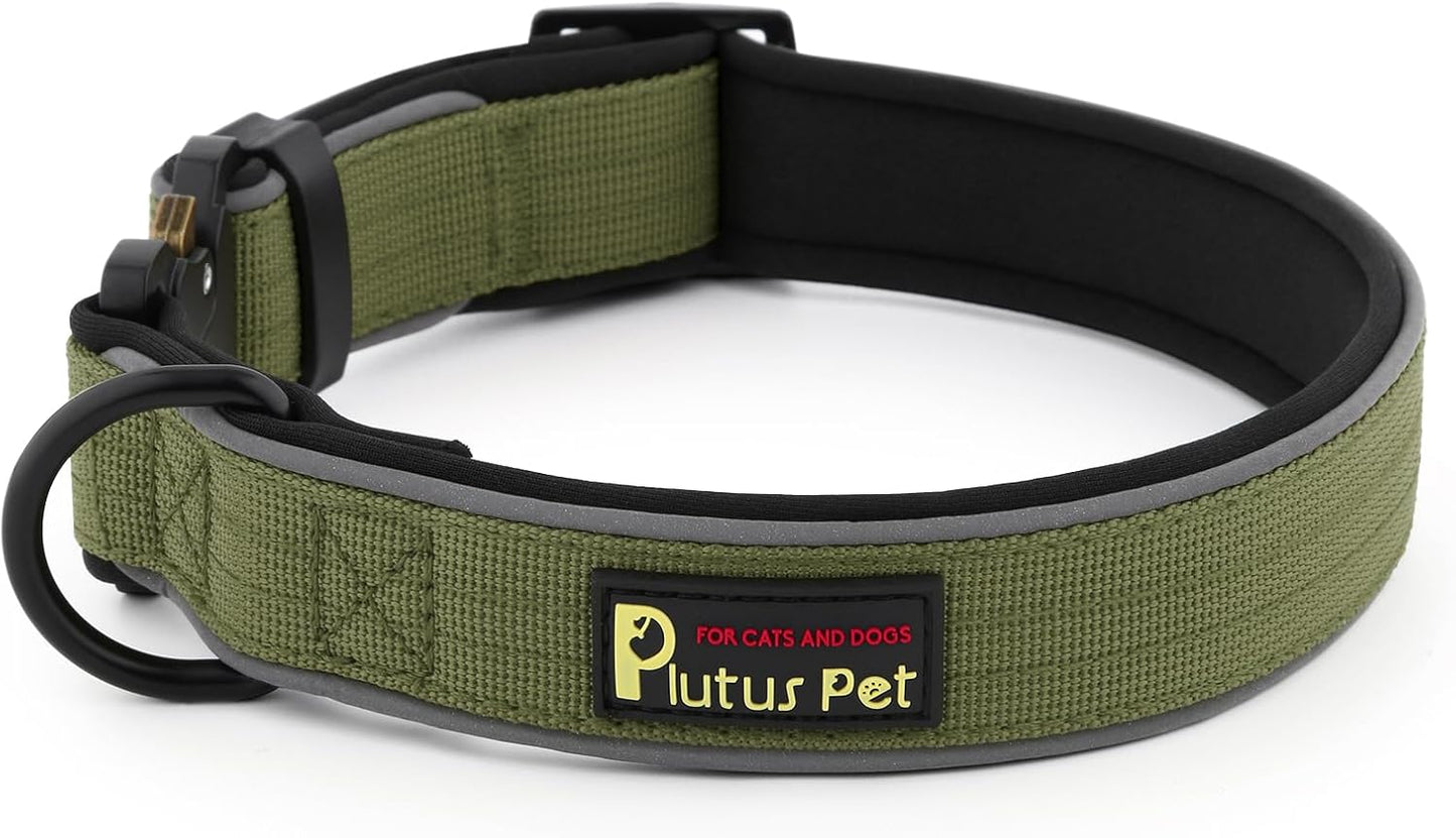 Plutus Pet Tactical Dog Collar, Reflective, Adjustable Heavy Duty Dog Collar, Soft Padded and Comfortable, for Small Medium and Large Dogs (Ranger Green, S)