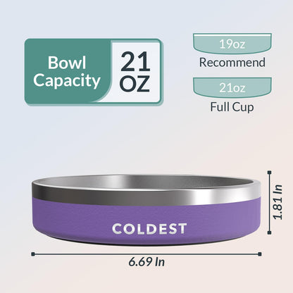 Coldest Dog Bowl - Anti Rust Metal, Non Slip, 3 Layers Insulated Stainless Steel Dog Bowls - Spill Proof & Heavy Duty - Water Bowl for Dogs, Cats & Pets, Dish Washer Safe (21 oz, Galaxy Purple)