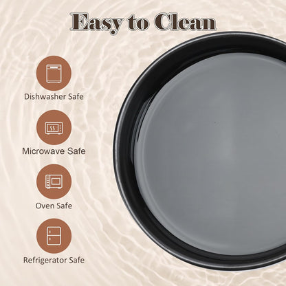 SPUNKYJUNKY Ceramic Dog Bowls with Acacia Wood Stand - Raised Dog Food and Water Bowl Set for Small Dogs (13.52 OZ, Black)