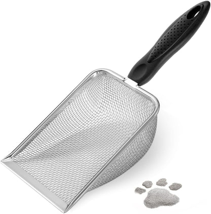 Cat Litter Scoop,Sturdy Litter Cleaner Corner Shovel,Stainless Steel Mesh Litter Shovel,Easy to Clean Reptile Terrarium Sand Waste,Beach Shovel(Black)