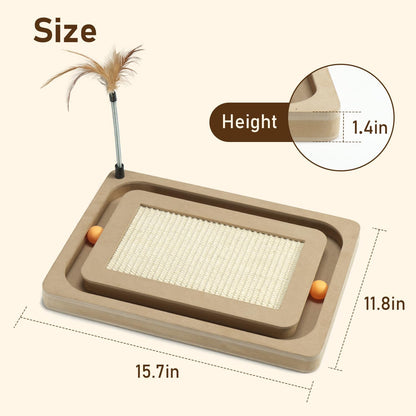PEEKAB Cat Scratcher,Sisal Scratching Board with Track Ball Interactive Toy and Swing Feather Toys for Indoor Cats and Kittens,Large Heavy Durable