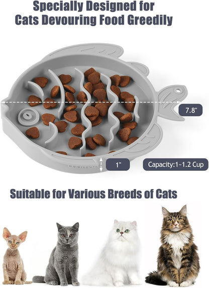 Coomazy 2-in-1 Silicone Slow Feeder Dog Cat Bowls, Interactive Puzzle Toy for Pets Dry/Wet Food Training, Keeps Dogs Cats Busy, Prevents Puppy Kitty Overeating (Smoky Gray, 1.2 Cup)