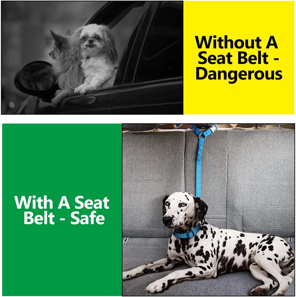 Plutus Pet Dog Seat Belt for Car Headrest, Reflective and Adjustable Restraint with Elastic Bungee for Safety, Vehicle Seatbelt Harness for Small Medium Large Dogs and Cats