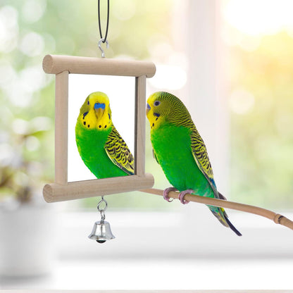 4 PCS Bird Mirror with Bell Parrot Hanging Interactive Playing Toy for Cockatiel Parakeets Canaries Budgie Cage Accessories