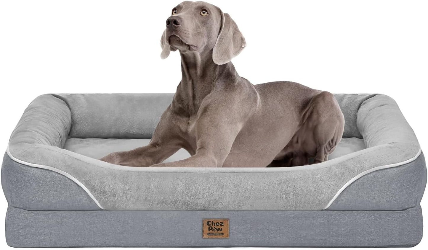 Washable Orthopedic Large Dog Bed - Removable Waterproof Cover with Bolster Extra Large Dog Bed Foam Support XL Large Big Pet Dogs Beds