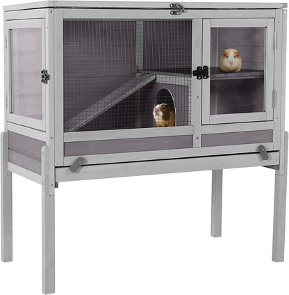 GUTINNEEN Rabbit Hutch Bunny House, 36.6" L Rabbit Cage with Anti Chewing Ramp, Guinea Pig Cage with Cooling Galvanized Sheet, Detachable Legs(Grey)