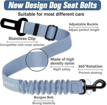 COOYOO Dog Seat Belt,Retractable Dog Car Harness Seat Belt for Car Adjustable Nylon Pet Safety Seat Belts Heavy Duty & Elastic Bungee Buffer