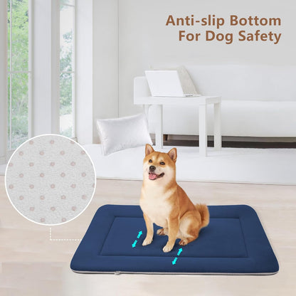 Magic Dog Large Bed Soft Crate Pad Mat, 42 Inches Machine Washable Pet Kennel Pad With Non-Slip Bottom, Dark Blue