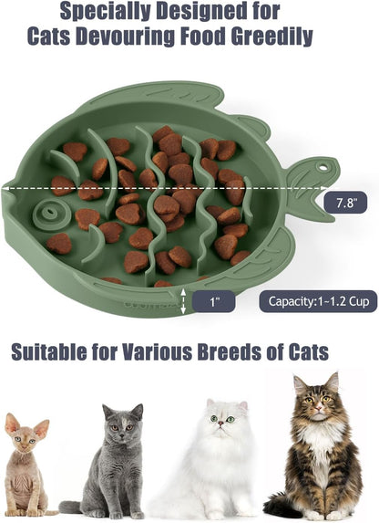 Coomazy 2-in-1 Silicone Slow Feeder Dog Cat Bowls, Lick Mat Interactive Puzzle Toy for Pets Dry/Wet Food Training, Keeps Dogs Cats Busy, Prevents Puppy Kitty Overeating (Avocado, 1.2 Cup)
