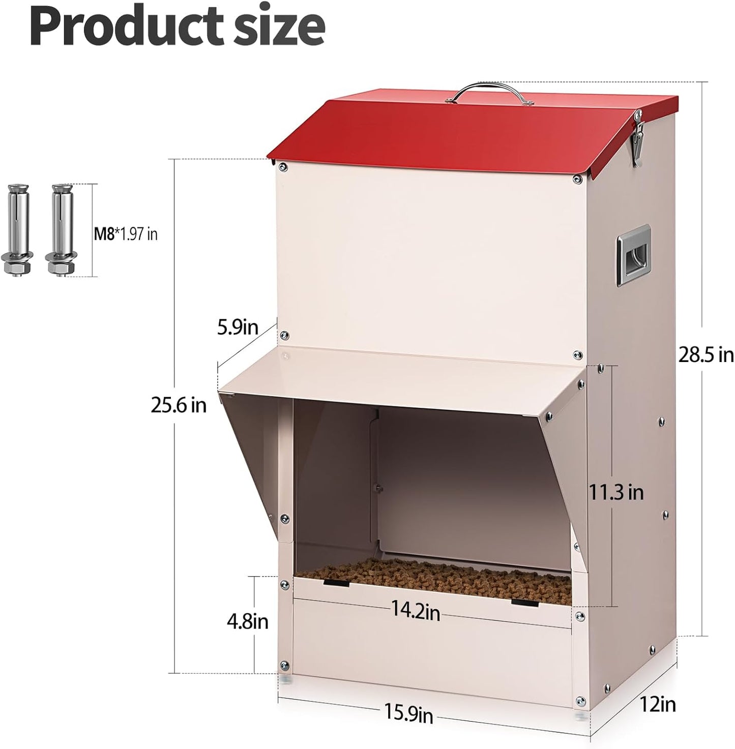 Automatic Dog Feeder Large Breed, 50 LB Capacity Outdoor Pet Food Dispenser, Powder-Coated Steel Gravity Dog Food Feeder with Clear Door, Wall Mountable, Weatherproof Self Feeders