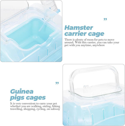 POPETPOP Small Animal Carrier Cage with Water Bottle - Portable Hamster Travel Cage with Handles for Hedgehog Hamster Rat Bearded Dragon Ferret Chinchillas (Sky-Blue) 11"*6.69"