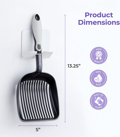 iPrimio Cat Litter Scoop Metal w/ Deep Shovel, Black - Non Stick Plated Aluminum Cat Litter Scooper with Holder - Litter Box Scooper - Metal Cat Litter Scoop - Patented Sifter w/ Holder - Solid Handle