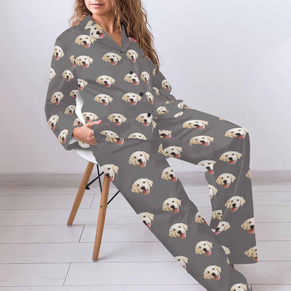 MyPupSocks Custom Face Pajamas for Women Set, Personalized Photo Long Sleepwear XS-XXL