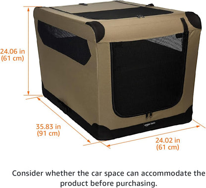 Amazon Basics Folding Soft Crate for Cat, Dog, Rabbit, Portable and Collapsible, 36 Inch, Tan, L 36" x 24" x 24"