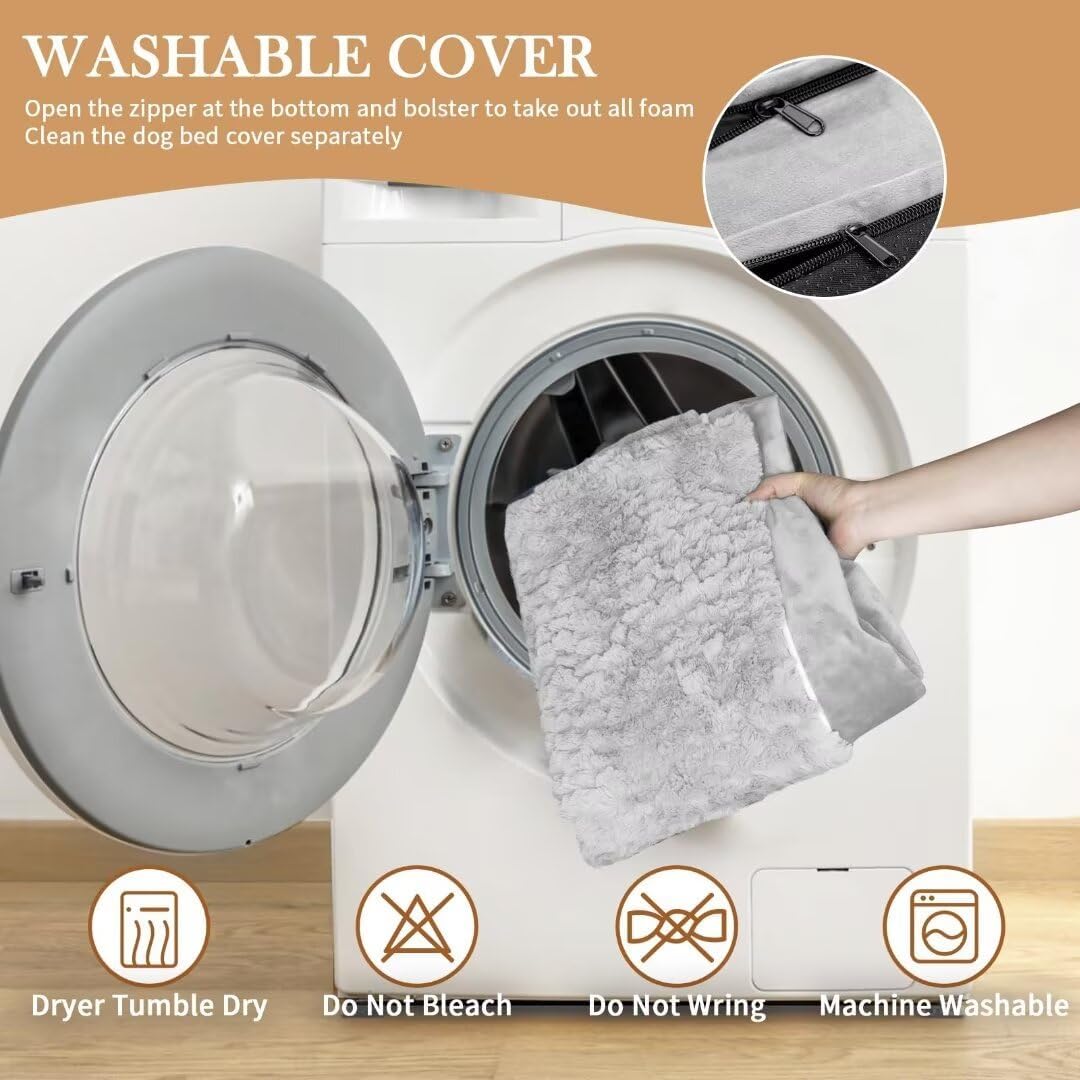 Comfort Expression Jumbo Dog Bed for Extra Large Dogs, Waterproof Orthopedic Large Breed Dog Beds, PV Washable Dogs Sofa Bed with Removable Cover & Non-Slip Bottom(Jumbo,Grey White)