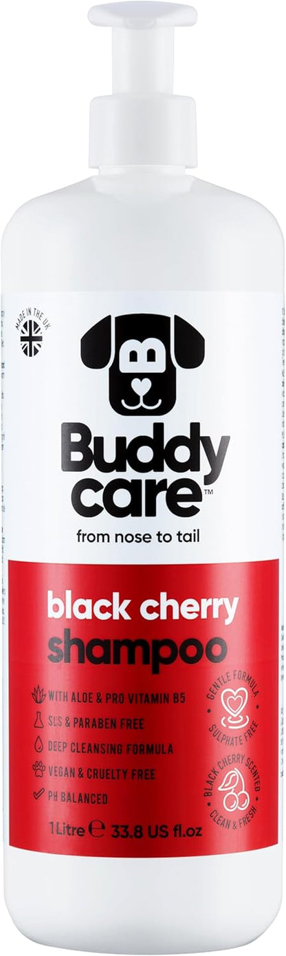 Black Cherry Dog Shampoo by Buddycare | Deep Cleansing Shampoo for Dogs | Black Cherry Scented | with Aloe Vera and Pro Vitamin B5 (33.8oz)