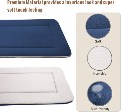 Magic Dog Bed - Soft Crate Pad Mat for Medium/Large Dogs, 36 Inch Machine Washable Kennel Pad with Non-Slip Bottom, Dark Blue