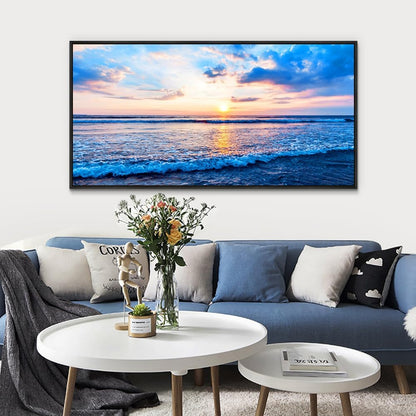 Wapluam Large Canvas Prints Wall Art For Living Room Office Wall Decor Blue Beach Sea Waves Landscape Wall Painting Bedroom Home Decorations Pictures Ready To Hang Wall Mural Black Framed Artwork