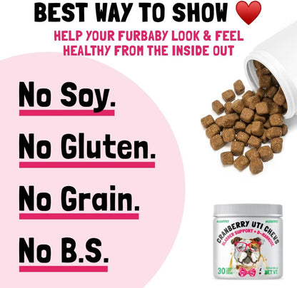 Cranberry UTI Chews for Dogs Bladder Support + D-Mannose Supports Kidney Urinary Tract and Bladder Health Natural Cranberry Wellness Supplement Immune System Booster Natural Pet Antioxidant 30 Chews