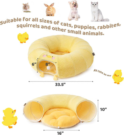 EHEYCIGA Cat Tunnel Bed for Indoor Cats, Cute Cat Donut Toy Tunnel for Small Large Cats with Washable Circle Cushion, Peekaboo Pet Cave Play Tunnel for Kitten, Puppy, Rabbit