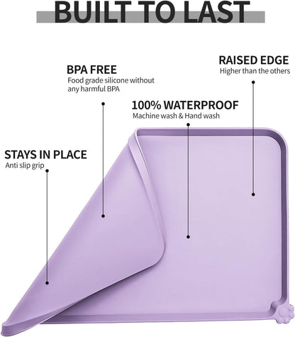 Waterproof Pet Feeding Mat with High Raised Edges, Heavier and Thicker Placemats for Cat Dog Water Bowl with BPA Free, Dogs Cats Food Mats for Messy Drinkers to Prevent Spill and Protect Floors