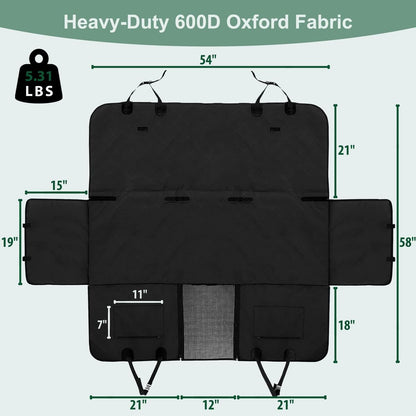 Dog Car Seat Cover for Back Seats 100% Waterproof with Metal Buckle Mesh Window Scratch Proof Heavy Duty Rear Backseat Protector Hammock for Pet, SUV Truck Vehicle Accessories, 54" x 58", Black