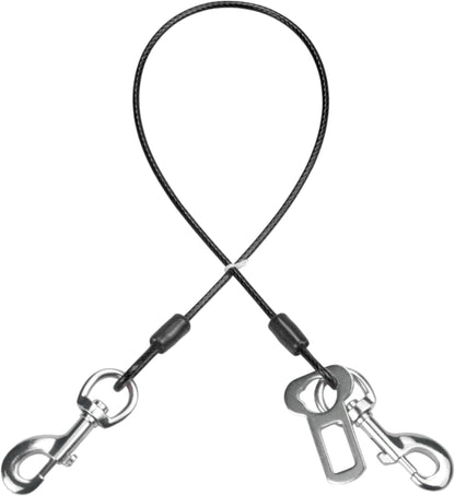 Dog Seat Belt Harness for Car,2pcs Dog Seatbelt of Coated Wire Leash Safety Restraint,No Chew Tether Cable Vehicle Dogs Accessories,Double Clips & Latch (Black, 24 inch/60 CM)