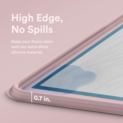 Pee Pad Tray Holder for Dogs - Fits Up to 25 x 25 in. Square Potty Training Pads No Spill Raised Lip High Edge Silicone Mat, Extra Thick and Non-Slip for Indoor Floor Protection (Large, Pink) | eenk