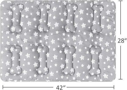 Dog Crate Mat (42" X 28") 2 Pack, Soft Dog Bed Mat with Cute Prints, Personalized Crate Pad, Anti-Slip Bottom, Machine Washable Kennel Pad, Grey