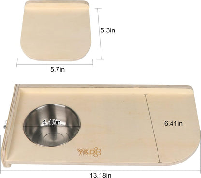 Chinchilla Wooden Platform Set, Pet Cage Platform with Feeding Bowl, Small Animals Cage Accessories for Chinchilla Squirrel Gerbil Suger Glider Hamsters (Feeding Platform + Small Platform)