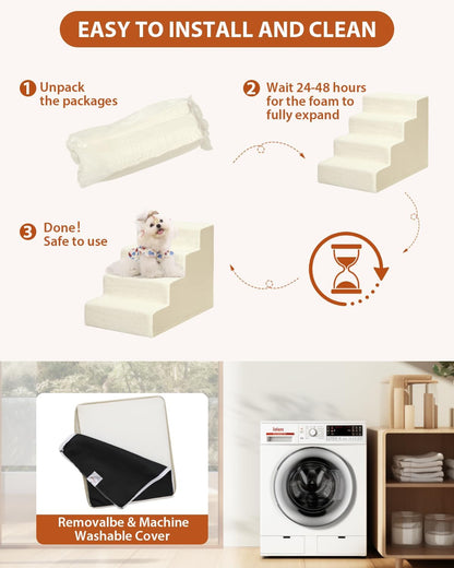 Dog Stairs for Small Dogs,17.5" H,4-Step Dog Steps for High Bed Couch and Sofa,Pet Stairs for Dogs and Cats Climbing with Non-Slip Bottom and Washable Cover,Beige