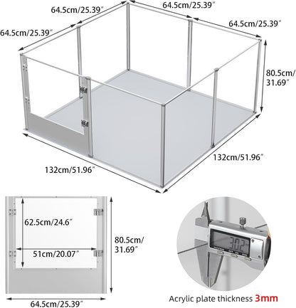 Dog Clear Playpen Fence Kennel: 32” Extra Tall Indoor Pet Birthing Cage Whelping Box with Waterproof Fertility Pad - 52”x52” Extra Large Dogs Exercise Crate Pen Made by Acrylic and Aluminum Frame