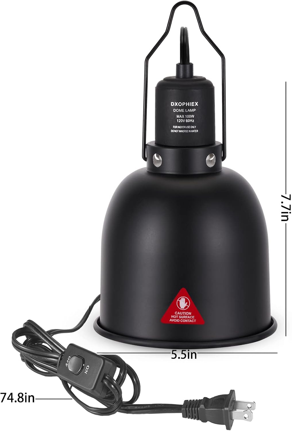 5.5inch Deep Dome Reptile Heat Lamp Reptile Light Fixture UVB Reptile Light Fixture Max 100W for Bearded Dragon, Turtles, Snake and Lizard Terrarium