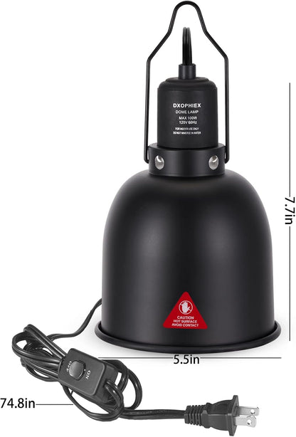 5.5inch Deep Dome Reptile Heat Lamp Reptile Light Fixture UVB Reptile Light Fixture Max 100W for Bearded Dragon, Turtles, Snake and Lizard Terrarium