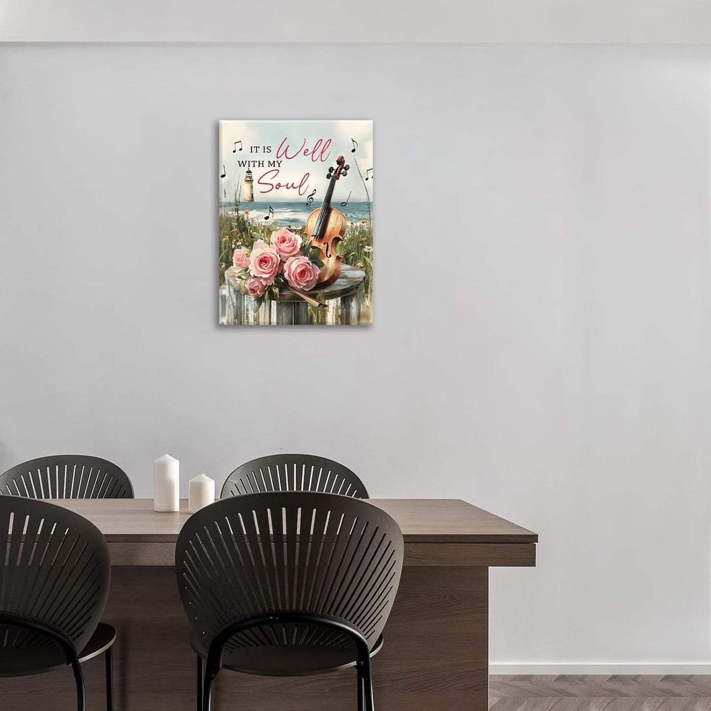 Violin Pictures Wall Art, Music Rustic Inspirational Bathroom Wall Decor, Coastal lighthouse Framed Painting Rose Aesthetics Canvas Artwork for Bathroom Bedroom Living Room Decorations 16"L x 12"W