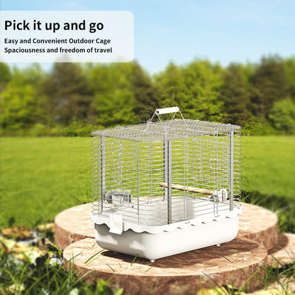 Bird Carrier Travel Cage, Durable Portable Stainless Steel Birdcage with Bird Perch & Feeding Bowl for Parrots Canaries Budgies Lovebirds Conures Cockatiels (Small White)