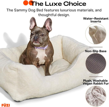FUZI Luxury Aesthetic Dog Bed for Small Dogs with Washable Cover, Pet Couch, Pet Bed with Sides, Non-Slip Bottom, Soft & Durable Calming Dog Bed, Faux Rabbit Fur Cover, Small 25.1x16.75x9.5 Dark Grey