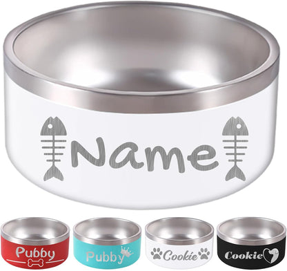18OZ Personalized Dog Bowl Laser Engraved Custom Pet Name 18/32/42/64 oz No Slip Stainless Steel Insulated Bite-resistant Food Water Dishes-White