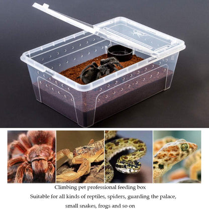 2 PCS Reptile Feeding Box Lizard Tarantula Habitat Cage Hatching Container Snake Breeding Box Transparent Portable Plastic Mini Pet Houses for Scorpion Spider Frog