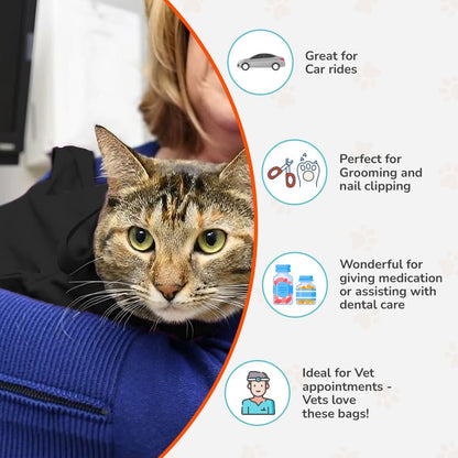 Cozy Comfort Carrier - X-Large Charcoal Grey Cat Carrier Bag, Soft Cat Carrier and Cat Wrap for Nail Clipping, Vet Visits, Medication Administration, Dental Care, and Traveling