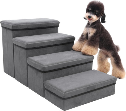 Foldable Dog Stairs 4 Tier Pet Steps, for Small Medium Dogs Pet Steps Storage Stepper for High Beds Sofa (4 Step)